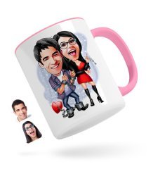 Kişiye Özel Sevgililer Karikatürlü Pembe Kupa Bardak-1