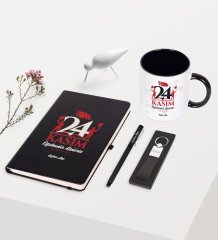 Kişiye Özel Öğretmenler Gününüz Kutlu Olsun Temalı Siyah Defter Kalem Anahtarlık Kupa Seti - 2
