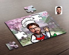 Kişiye Özel Erkek Chef Karikatürlü Ahşap Puzzle-14