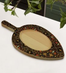 BK Gift Retro Motif Tasarımlı Yaprak Şeklinde Doğal Ahşap Servis ve Sunum Tabağı Model 12