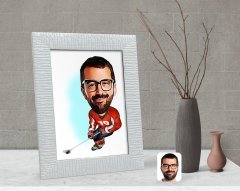 Kişiye Özel Hokeyci Karikatürlü Dekoratif Çerçeve-1
