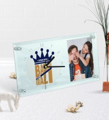 Kişiye Özel Fotoğraflı Babaların En Kralı Masaüstü Cam Saat