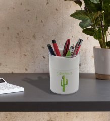 BK Gift Kişiye Özel Kaktüs Tasarımlı Beyaz Akrilik Kalemlik - Model 1