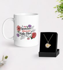 Kişiye Özel Öğretmenler Gününüz Kutlu Olsun Beyaz Kupa ve Papatya Kolye Hediye Seti-5