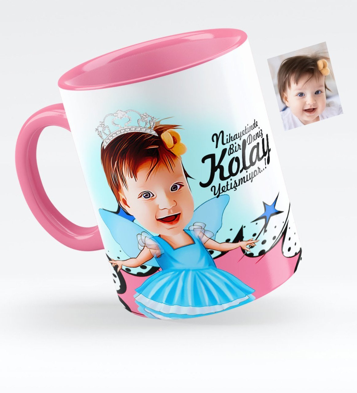 Kişiye Özel Kız Çocuk Karikatürlü Pembe Kupa Bardak - 1