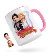Kişiye Özel Evleniyoruz Karikatürlü Pembe Kupa Bardak-10