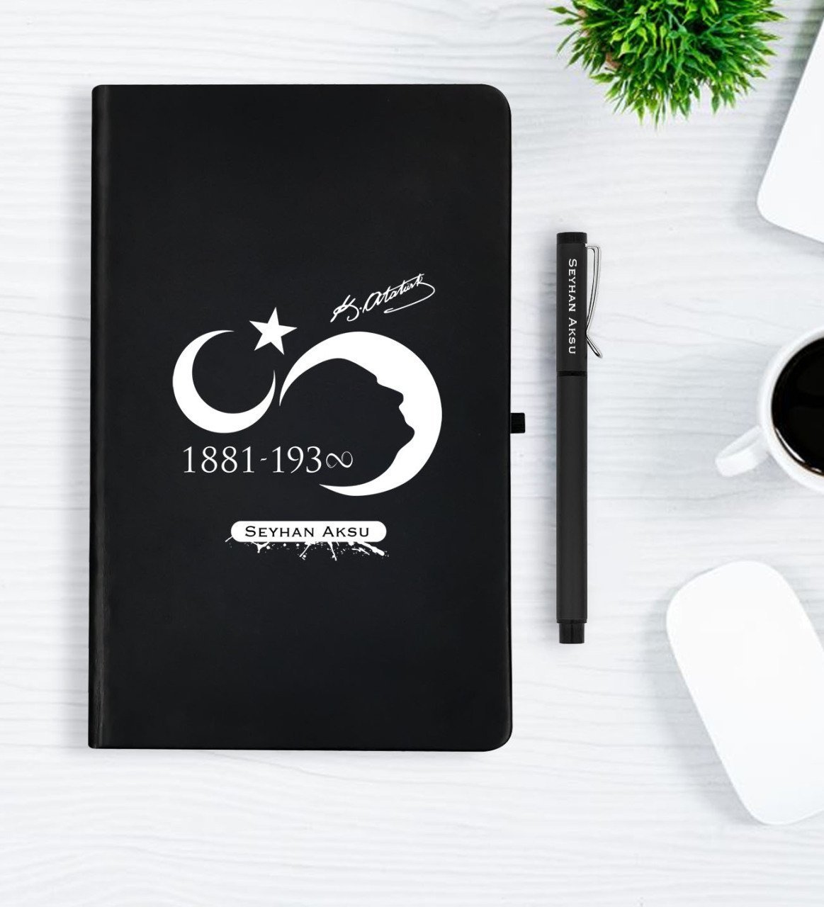 Kişiye Özel Atatürk Temalı Siyah Defter Kalem Hediye Seti - 5