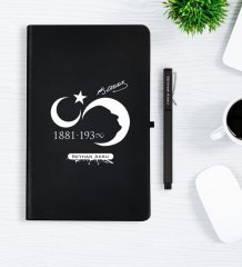 Kişiye Özel Atatürk Temalı Siyah Defter Kalem Hediye Seti - 5