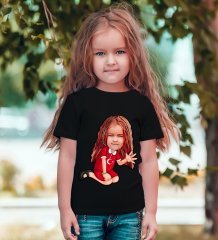 Kişiye Özel Kız Çocuk Karikatürlü Siyah T-Shirt-2