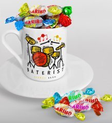 Kişiye Özel Baterist Türk Kahvesi Fincanı ve Haribo Şeker Hediye Seti-2