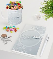 Kişiye Özel Yılbaşı Mutlu Yıllar Beyaz Defter Kalem Kupa ve Haribo Şeker Hediye Seti-14