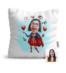 Kişiye Özel Süper Anne Karikatür Saten Yastık