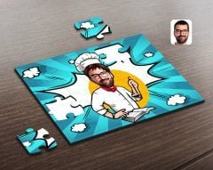 Kişiye Özel Erkek Chef Karikatürlü Ahşap Puzzle-12