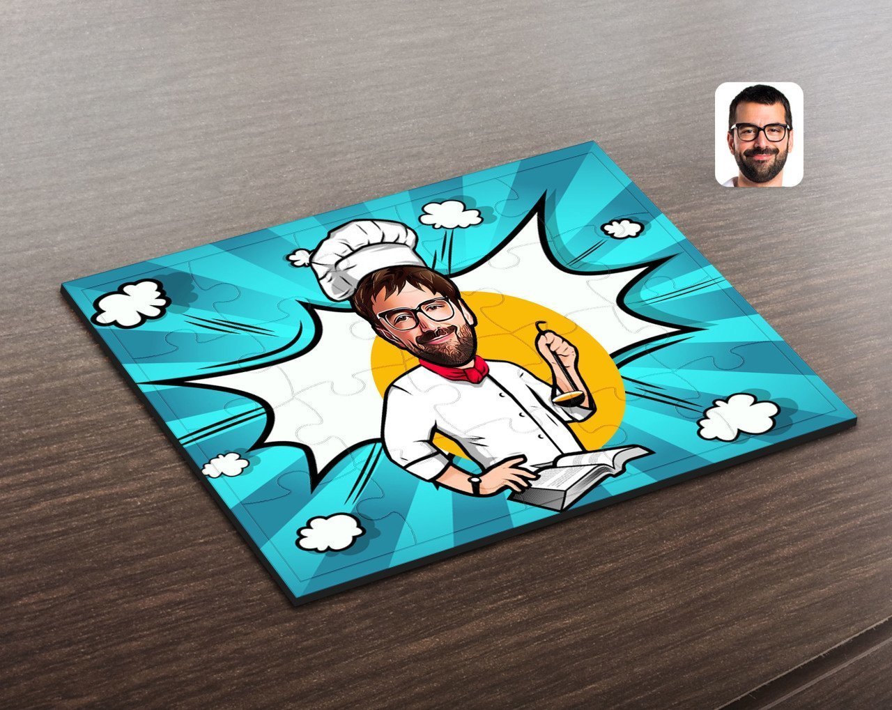 Kişiye Özel Erkek Chef Karikatürlü Ahşap Puzzle-12