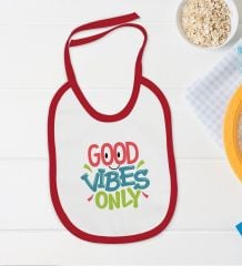 BK Kids Good Vibes Only Tasarımlı Kırmızı Bebek Body Zıbın ve Mama Önlüğü Hediye Seti-1