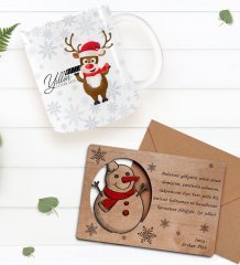 Kişiye Özel Happy New Year Kupa Bardak ve Retro Ahşap Yılbaşı Tebrik Kartı Hediye Seti-5D