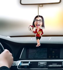 Kişiye Özel Bayan Gayrimenkul Danışmanı Karikatürlü Ahşap Araba Dikiz Ayna Süsü