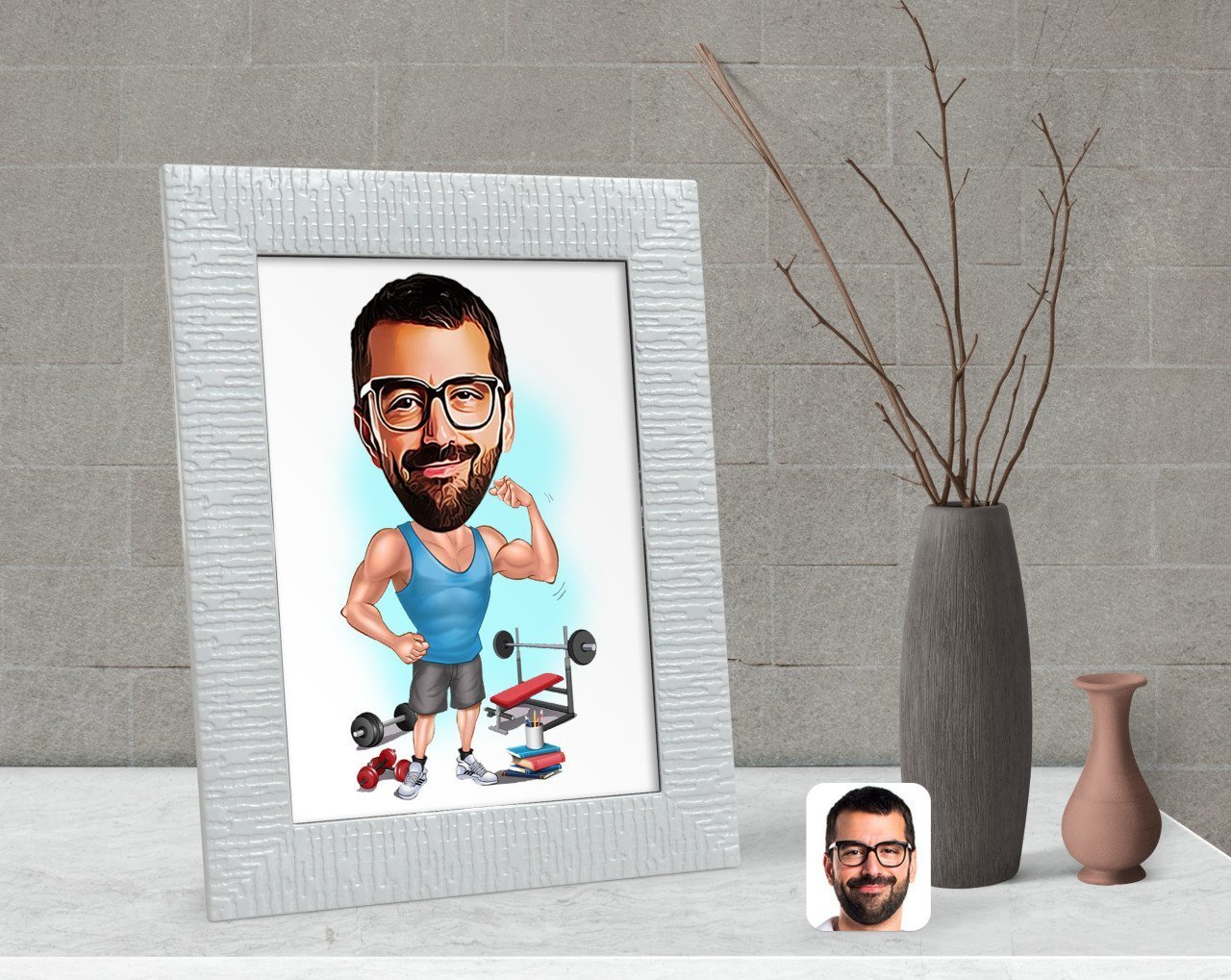 Kişiye Özel Fitnesscı Karikatürlü Dekoratif Çerçeve-1