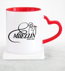 Kişiye Özel Mesleki Müezzin Kırmızı Kalpli Kupa Bardak - 1