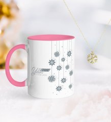 Kişiye Özel Yılbaşı Mutlu Yıllar Pembe Kupa ve Kar Tanesi Kolye-10