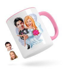 Kişiye Özel Evleniyoruz Karikatürlü Pembe Kupa Bardak-9