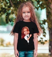 Kişiye Özel Kız Çocuk Karikatürlü Siyah T-Shirt-1