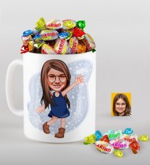 Kişiye Özel Kız Çocuk Karikatürlü Kupa ve Haribo Fruitbons Şeker Hediye Seti-4