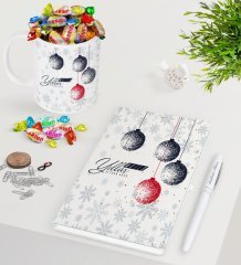 Kişiye Özel Yılbaşı Mutlu Yıllar Beyaz Defter Kalem Kupa ve Haribo Şeker Hediye Seti-13