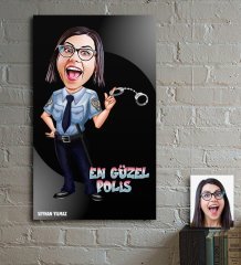 Kişiye Özel En Güzel Polis Karikatür Ahşap Tablo - 1