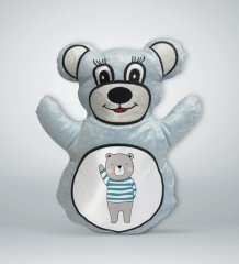 BK Gift Sevimli Ayıcık Tasarımlı Mavi Ayıcık Yastık-5