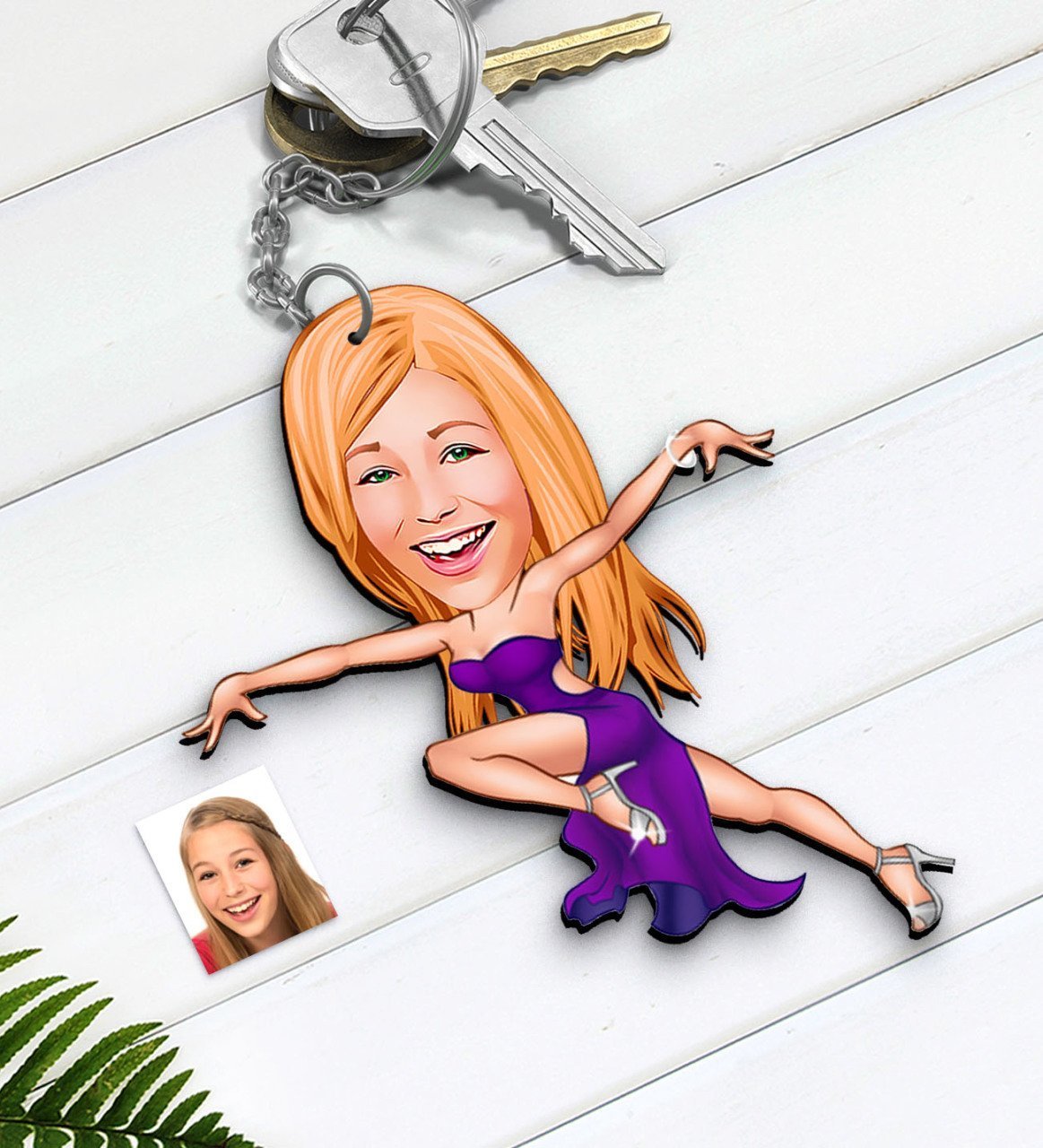 Kişiye Özel Kadın Dansçı Karikatürlü Ahşap Anahtarlık-2
