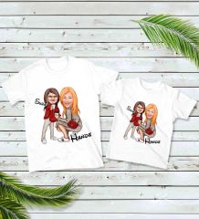 BK Gift 2’li Kişiye Özel Anne-Kız Karikatürlü Kombin Tişört Seti-4, Anneye Hediye, Anneler Günü Hediyeleri