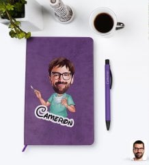 Kişiye Özel Erkek Cerrah Karikatürlü Mor Termo Deri Defter Kalem Seti Model 1