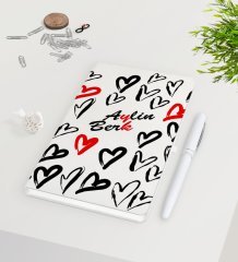 Kişiye Özel Sevgililer Günü Beyaz Defter Kalem Seti-64
