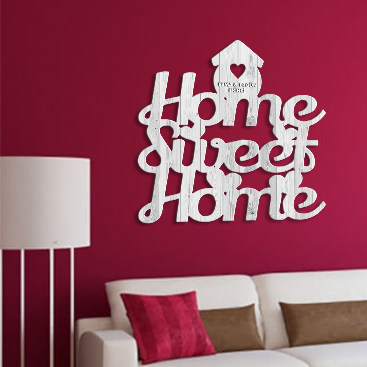 Kişiye Özel Home Sweet Home Beyaz Renk Dokulu Ahşap Duvar Yazısı - 1