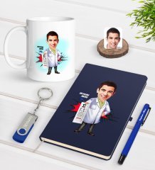 Kişiye Özel Erkek Göz Doktoru Karikatürlü Lacivert Defter Kalem Kupa 32gb USB Bellek Hediye Seti-2