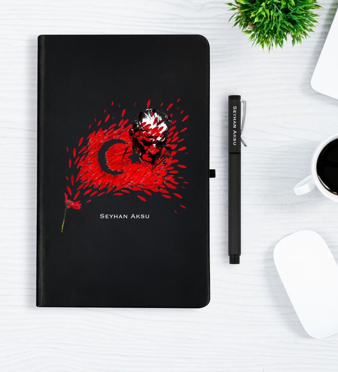 Kişiye Özel Atatürk Temalı Siyah Defter Kalem Hediye Seti - 3