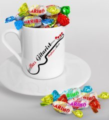 Kişiye Özel Bas Gitarist Türk Kahvesi Fincanı ve Haribo Şeker Hediye Seti-2