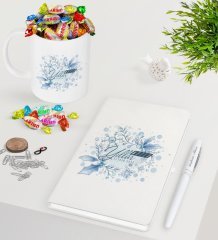 Kişiye Özel Yılbaşı Mutlu Yıllar Beyaz Defter Kalem Kupa ve Haribo Şeker Hediye Seti-12