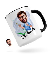 Kişiye Özel Erkek Diş Hekimi Karikatürlü Siyah Kupa Bardak-4