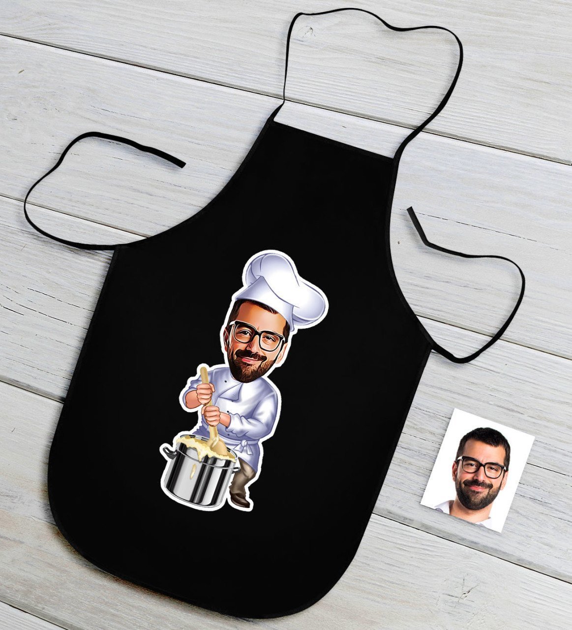 Kişiye Özel Bay Chef Karikatürlü Siyah Mutfak Önlüğü-4