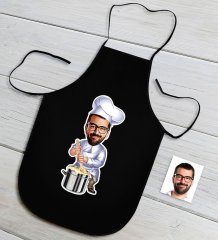 Kişiye Özel Bay Chef Karikatürlü Siyah Mutfak Önlüğü-4