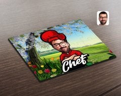 Kişiye Özel Erkek Chef Karikatürlü Ahşap Puzzle-10