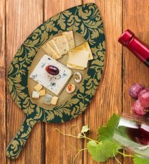 BK Gift Retro Motif Tasarımlı Yaprak Şeklinde Doğal Ahşap Servis ve Sunum Tabağı Model 8