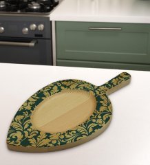 BK Gift Retro Motif Tasarımlı Yaprak Şeklinde Doğal Ahşap Servis ve Sunum Tabağı Model 8