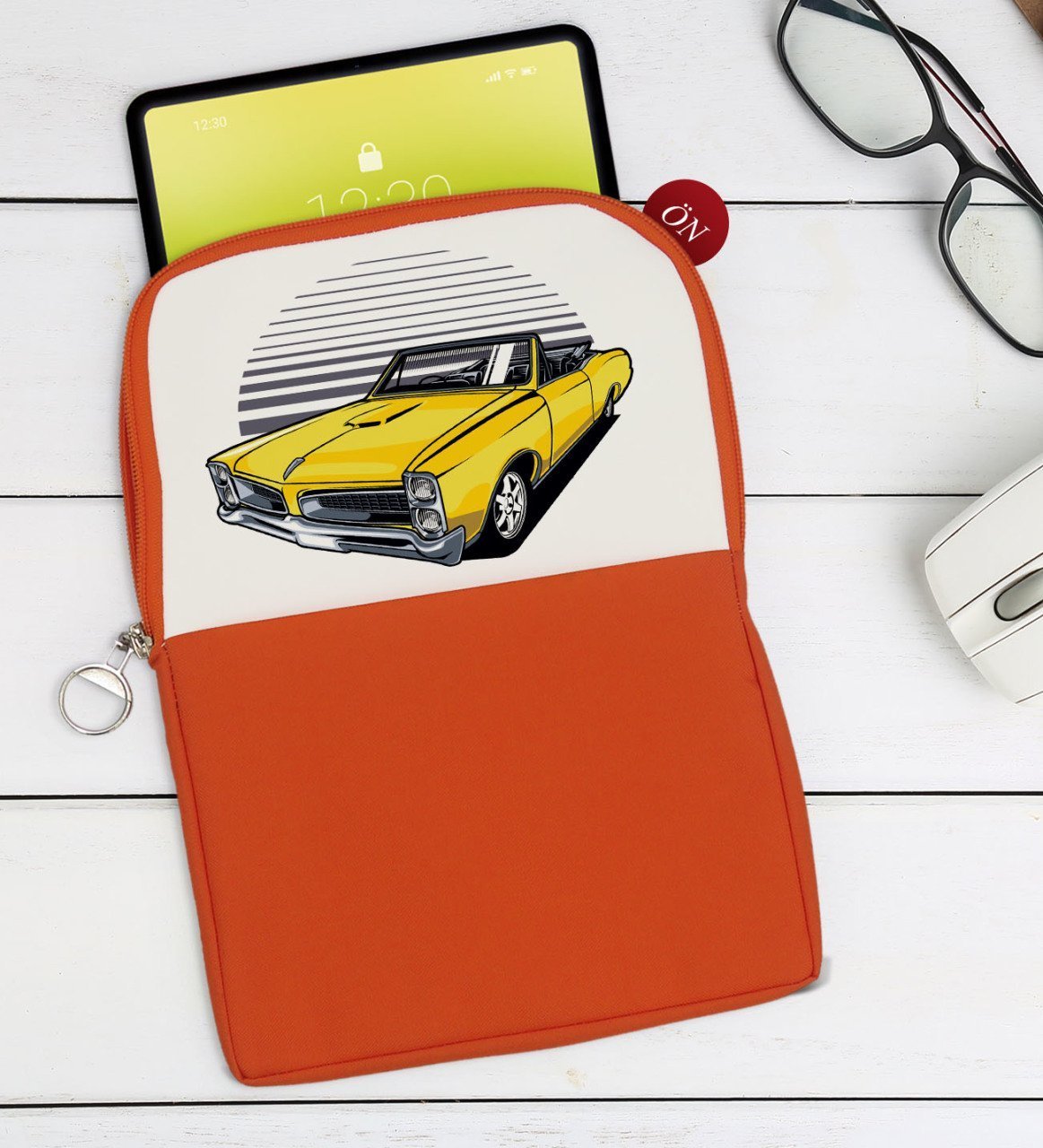 BK Gift Klasik Araç Tasarımlı Taşınabilir Koruyucu Tablet Kılıfı & Organizer Çanta - Turuncu-5