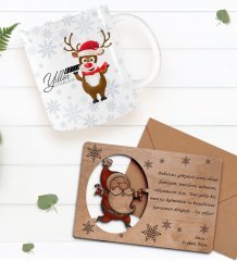 Kişiye Özel Happy New Year Kupa Bardak ve Retro Ahşap Yılbaşı Tebrik Kartı Hediye Seti-5C