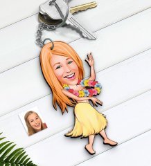 Kişiye Özel Kadın Dansçı Karikatürlü Ahşap Anahtarlık-1