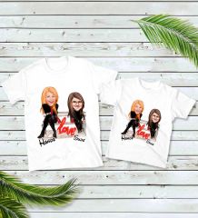 BK Gift 2’li Kişiye Özel Anne-Kız Karikatürlü Kombin Tişört Seti-3, Anneye Hediye, Anneler Günü Hediyeleri