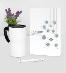 Kişiye Özel Yılbaşı Mutlu Yıllar Temalı Beyaz Defter Kalem Termos Mug Seti - 10